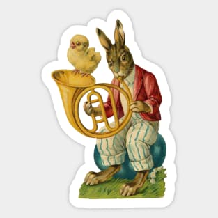 Vintage Easter Bunny French Horn Sticker